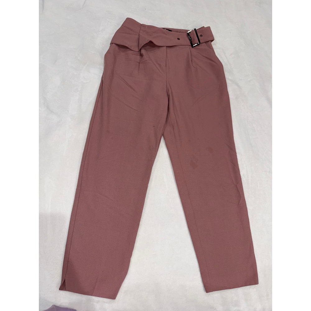 Topshop Mauve Pink High Waisted Belted Tapered Trousers Size US 4